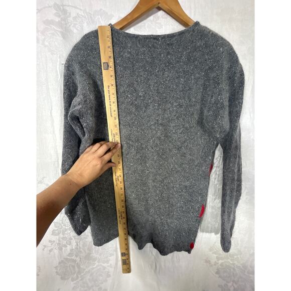 Vintage Sweater Large Gray Red Argyle Silk Angora Lambswool - Picture 11 of 12